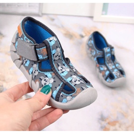 Papuci copii velcro cu liliac Befado gri