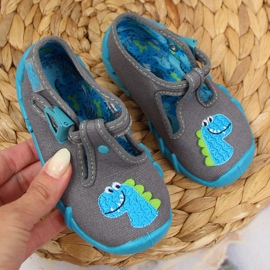 Papuci pentru băieți cu cataramă cu dinozaur Befado gri
