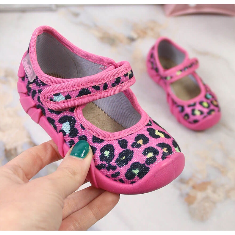 Papuci pentru fete cu velcro roz pantera roz Befado