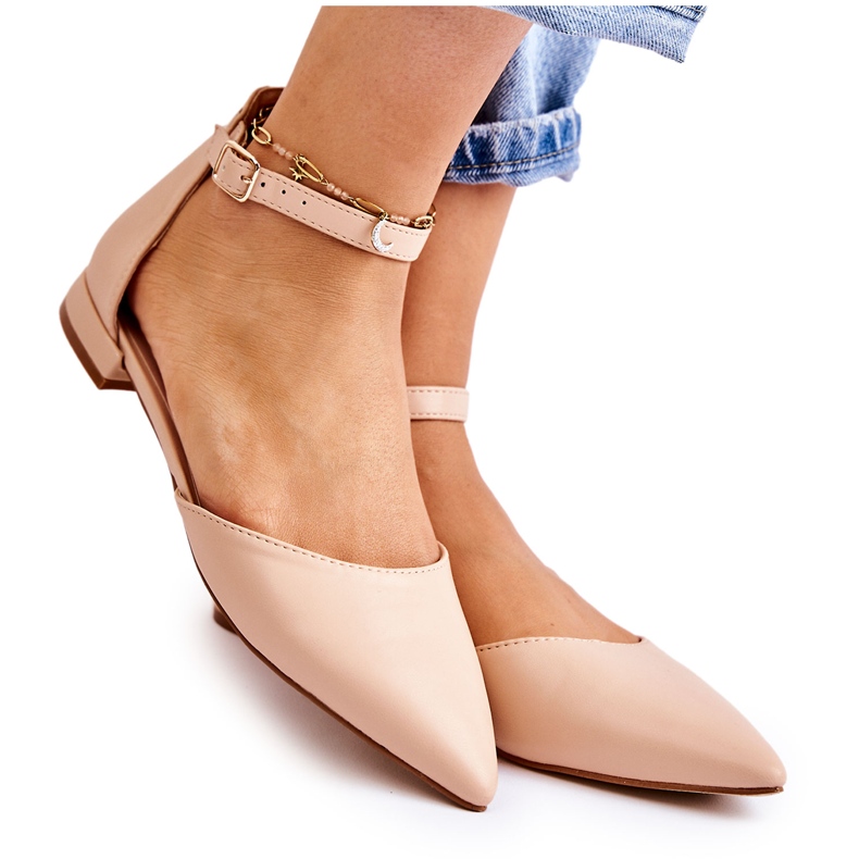 WD1 Sandale Balerini De Damă De Piele În Spitz Bej Caprise