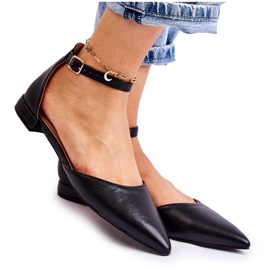 WD1 Sandale de damă din piele de balerini în capris negru Spitz