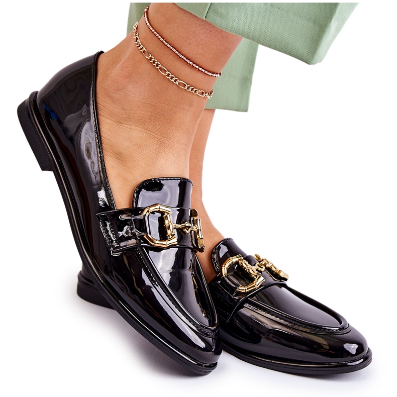 WS1 Mocasini Coriso negri lăcuți de damă negru