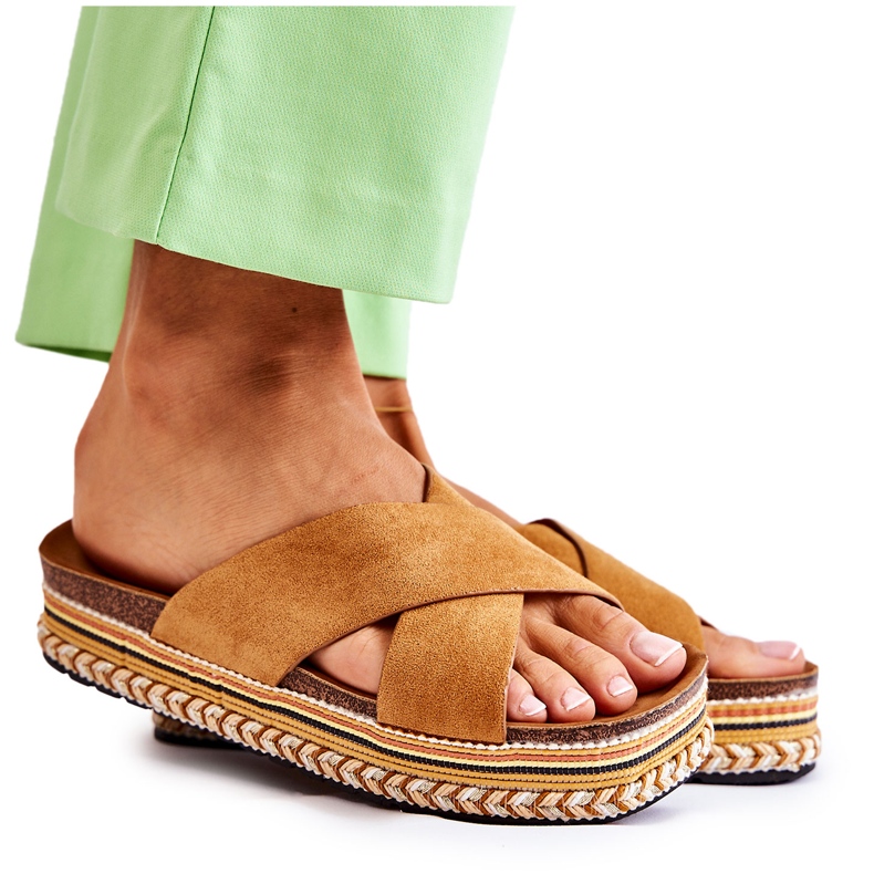 PG1 Papuci de piele intoarsa pentru femei pe platforma Camel Jossie maro