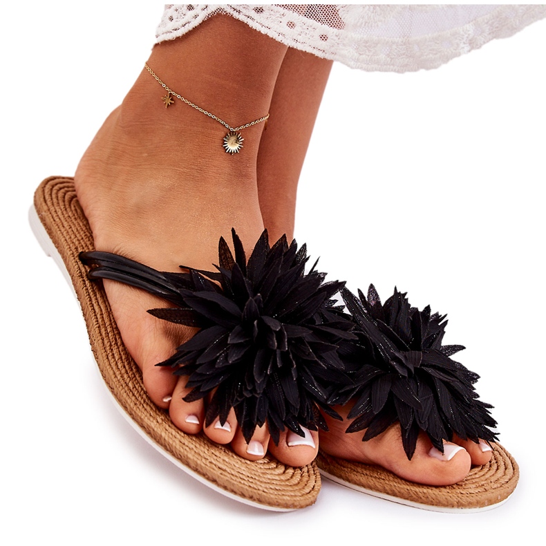 WJ1 Flip-flops Damă Cu Ornament Tesatura Negru Eviana