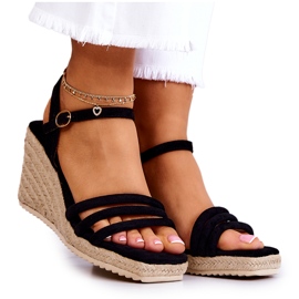 FJ1 Sandale negre din piele intoarsa pe pană Louisiana B-793 negru