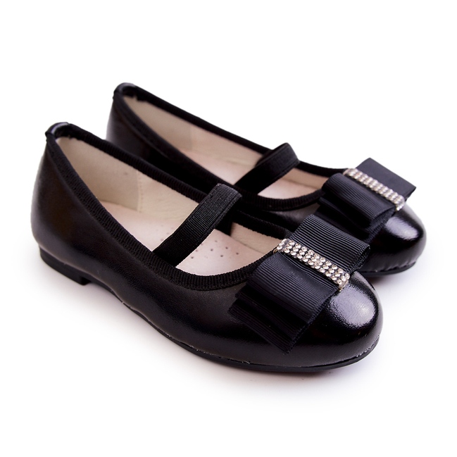 S.Barski Balerini Copii Piele Cu Fundita Decorativa Negru Claril