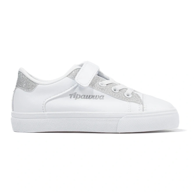 Tenisi copii albi cu sclipici argintii Tenisi copii albi cu sclipici argintii