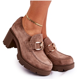 PL5 Pantofi eleganti Harmell bej închis pe un stâlp cu ornament auriu maro PL5 Pantofi eleganti Harmell bej închis pe un stâlp cu ornament auriu maro