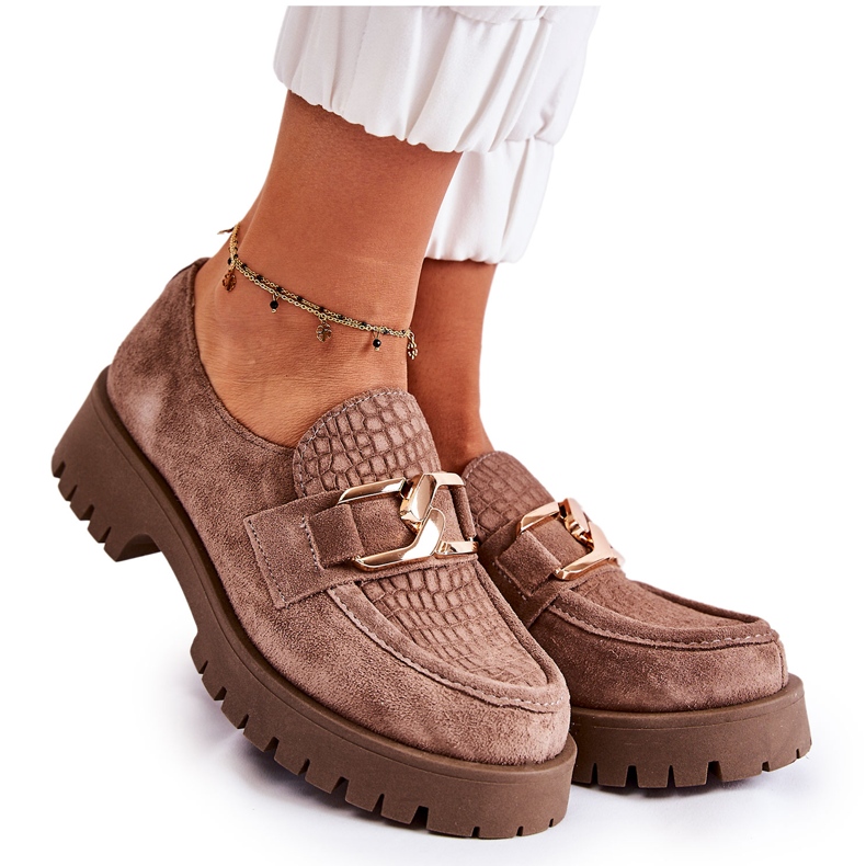 PL5 Mocasini la moda din piele intoarsa Rayhan maro deschis bej