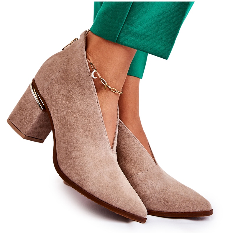 Cizme din piele cu toc înalt Laura Messi Bej deschis 2344