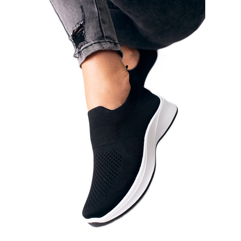 Tenisi negri Shelovet de damă cu talpă albă negru