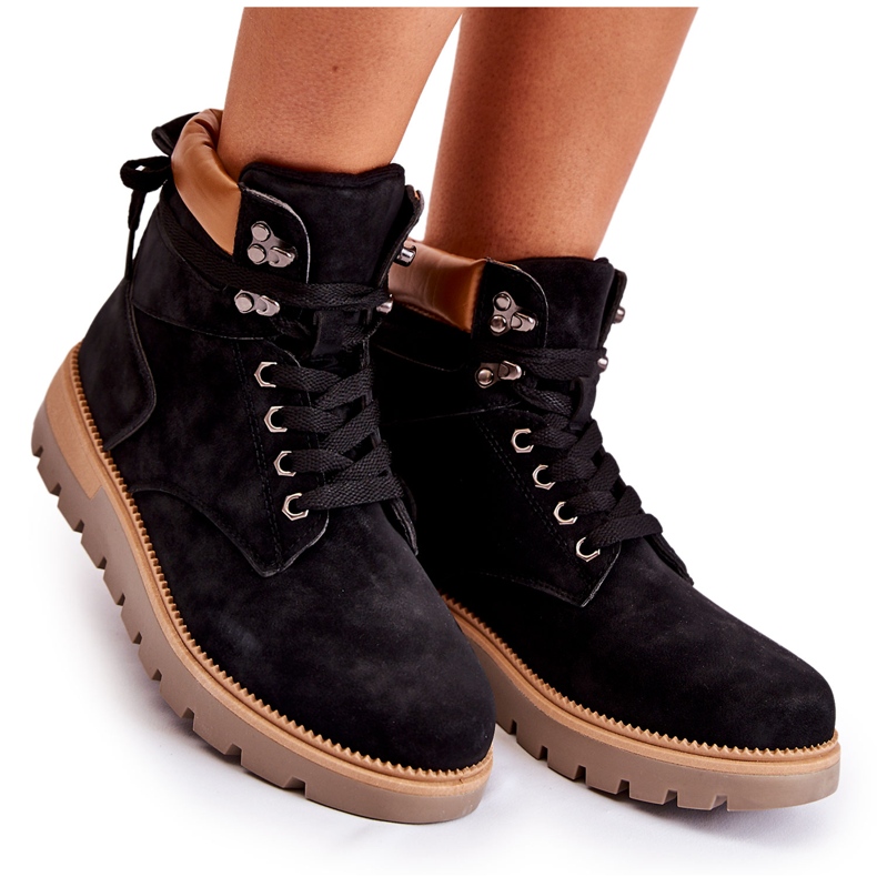 FB3 Cizme De Piele Pe Platforma Ressa Neagra negru