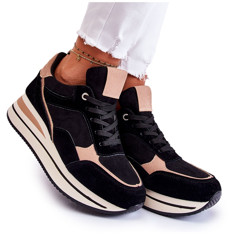 PS1 Pantofi sport de piele intoarsa de dama negru si bej Elisse