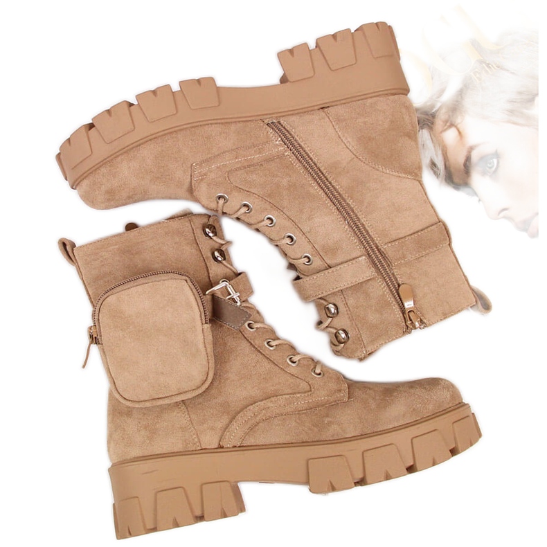 Cizme de dama cu platforma cu buzunar, bej Vinceza