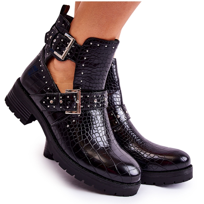 PG1 Botine De Dama Cu Decupaje Negre Santhana negru PG1 Botine De Dama Cu Decupaje Negre Santhana negru