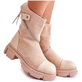 PS1 Botine de damă la modă din piele intoarsa Bej Kandell