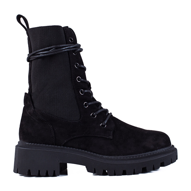 SHELOVET Lucratori cu siret din piele intoarsa neagra negru