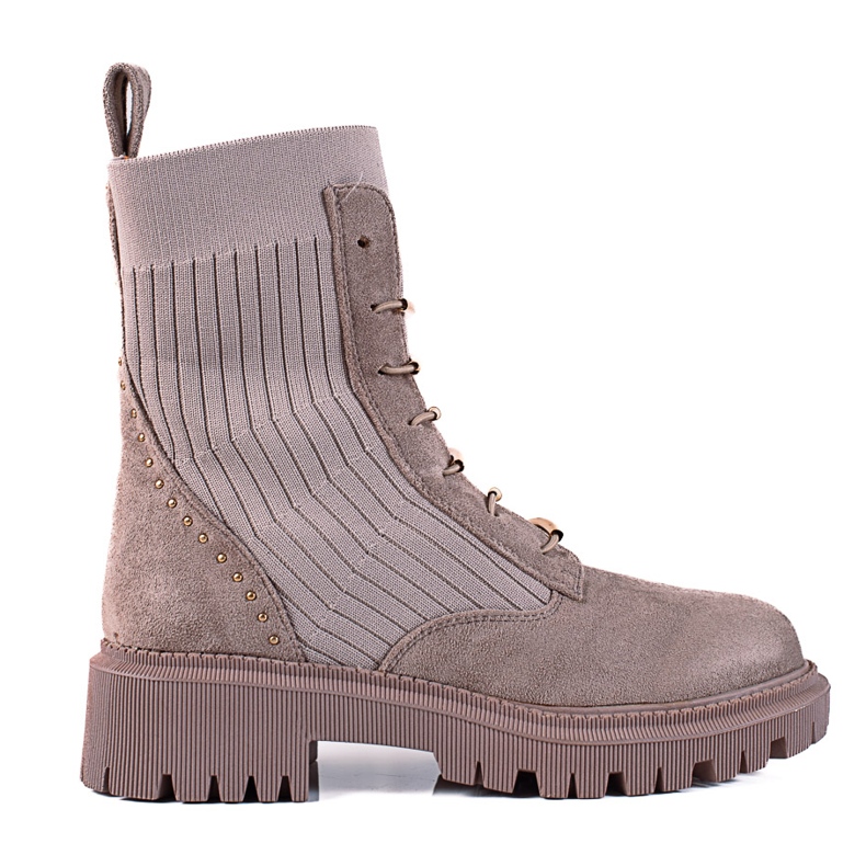 SHELOVET Muncitori cu noduri din piele intoarsa maro bej