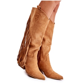 WJ2 Cizme Cowboy De Damă Cu Franjuri Camel Simplo maro WJ2 Cizme Cowboy De Damă Cu Franjuri Camel Simplo maro