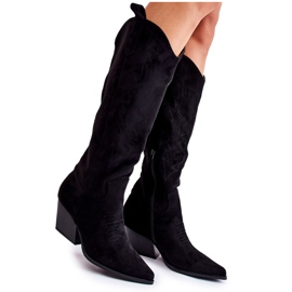 WJ2 Cizme de cowboy negre Beverly din piele intoarsa cu cusaturi negru