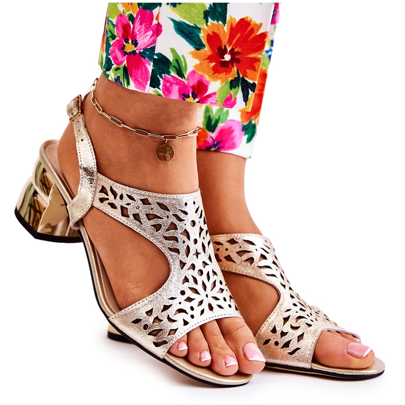 PA2 Sandale ajurate din piele pe tocuri înalte Salvio auriu de aur