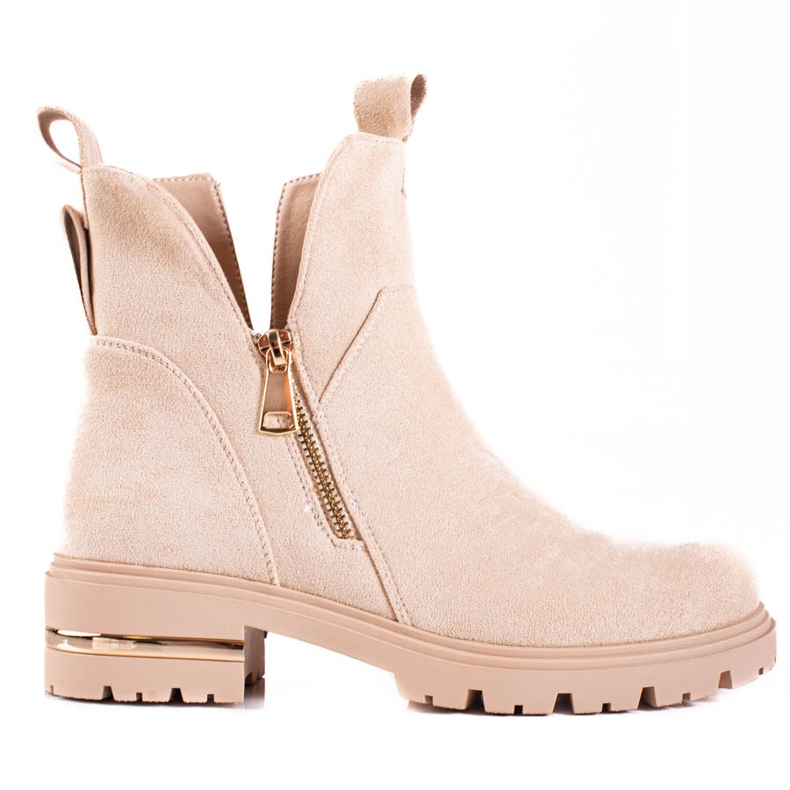 Cizme joase de dama Shelovet cu fermoar auriu, bej