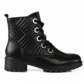 Cizme de dama Black Shelovet cu siret cu matlasare negru Cizme de dama Black Shelovet cu siret cu matlasare negru
