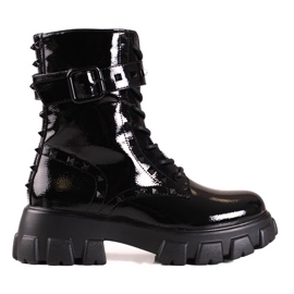 Genți negre de damă Shelovet lăcuite cu știfturi negru