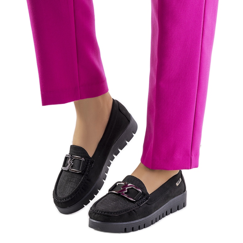 Mocasini negri pe platforma Campini negru