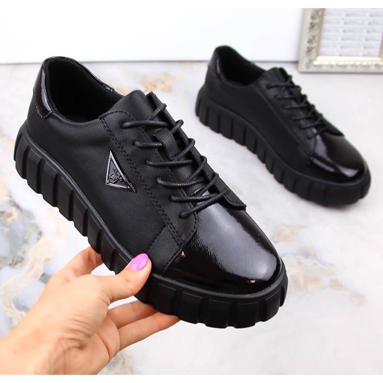 Pantofi din piele femei dantelă -up negru filippo lăcat