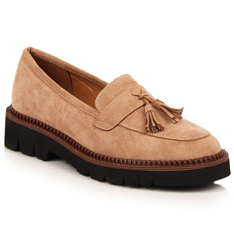 Mocasini de dama din piele intoarsa cu franjuri Bej Vinceza