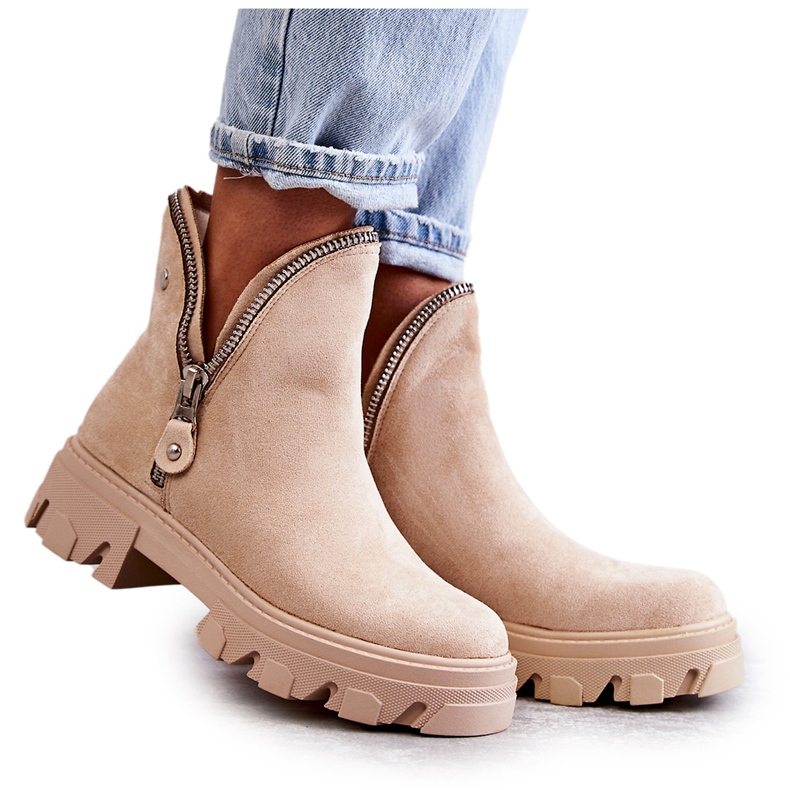 PG1 Cizme De Damă De Căprioară Cu Decupaje Bej Ritm