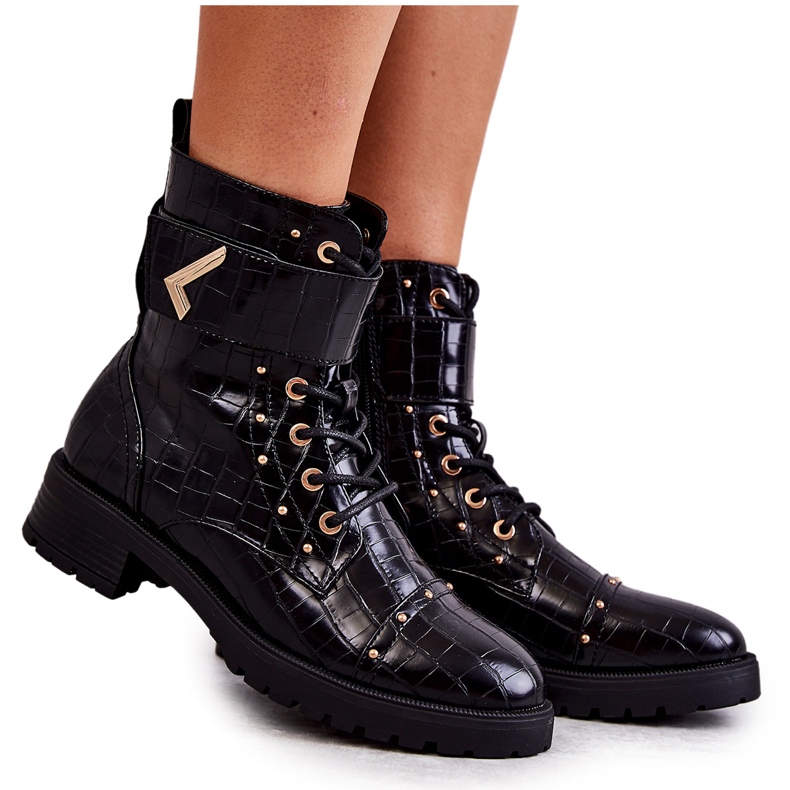 PG1 Cizme calde din piele ecologică cu șarpe Colira neagră negru