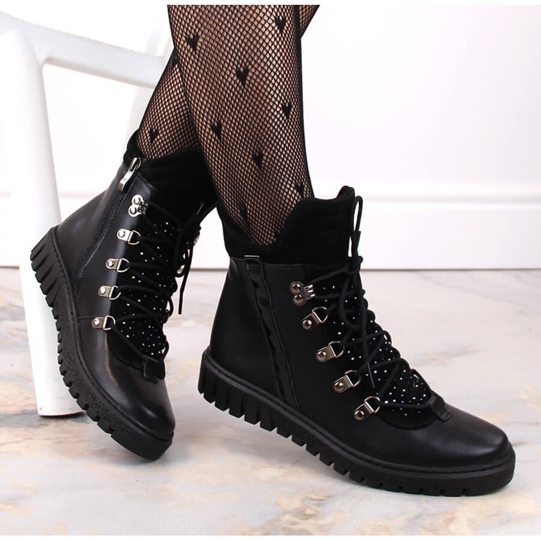 Black Ghete de dama din piele izolata Dolce Pietro negru