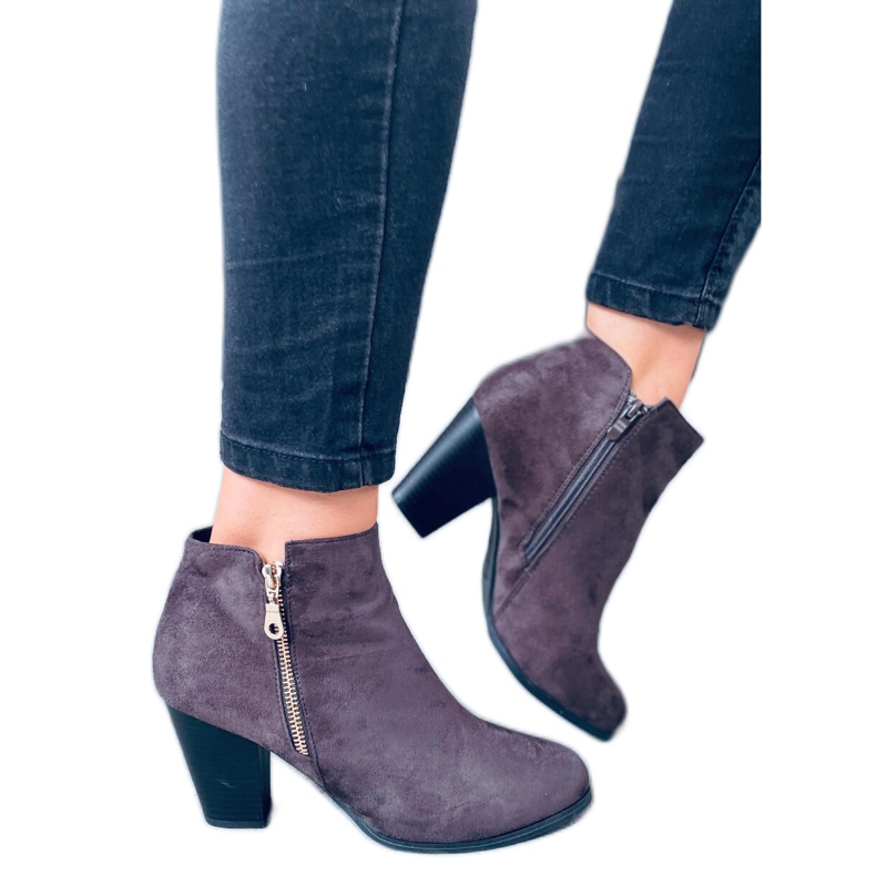 Cizme Antone Grey de piele intoarsa cu toc inalt gri