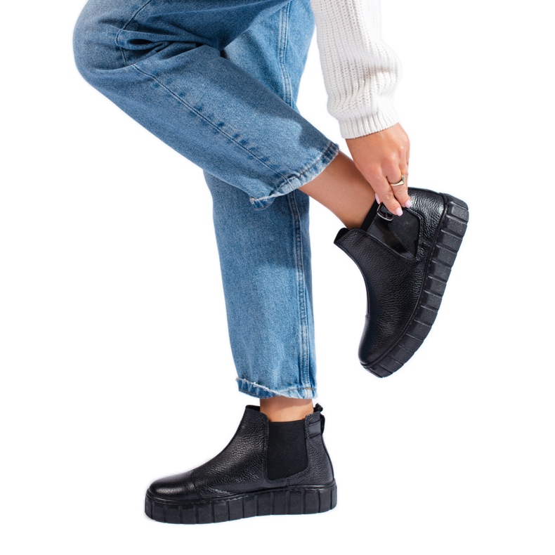 T.Sokolski Cizme Chelsea negre de dama pe platforma Sokolski, din piele naturala negru