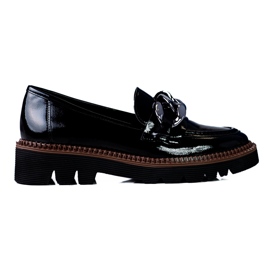 Mocasini de dama pe platforma Vinceza din piele lacuita neagra negru Mocasini de dama pe platforma Vinceza din piele lacuita neagra negru
