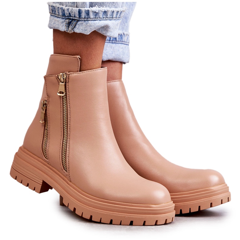 PG1 Cizme Damă Piele Cu Fermoar Bej Navarra