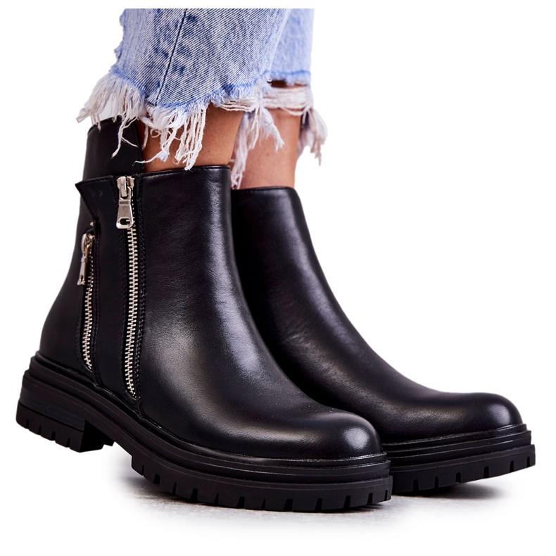 PG1 Cizme Damă Piele Cu Fermoar Negru Navarra