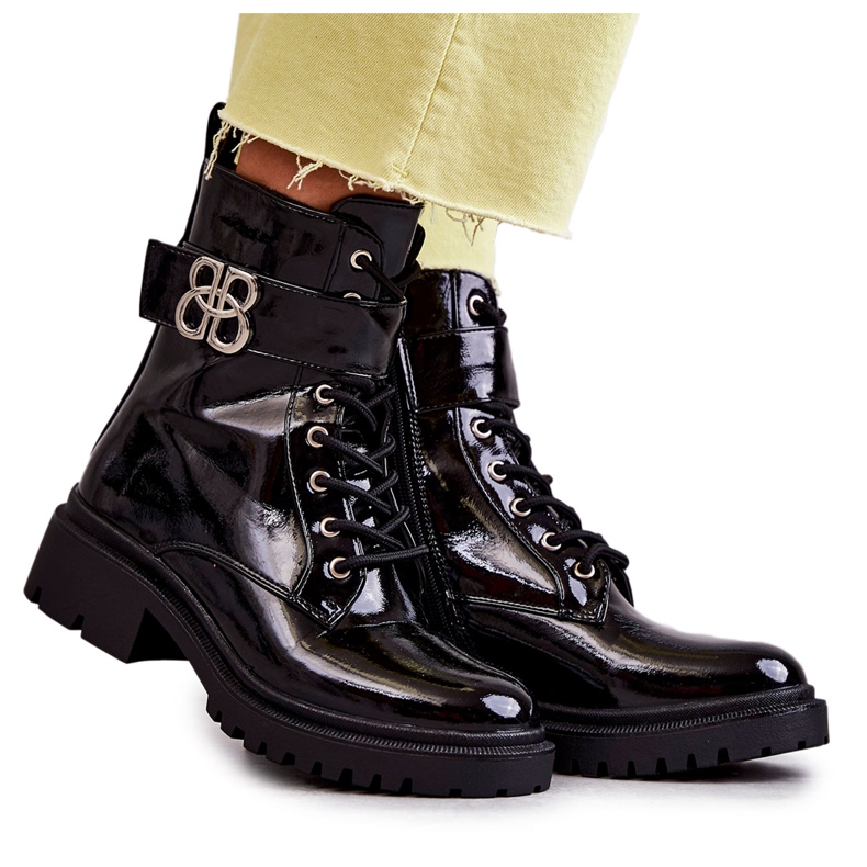 PG1 Cizme Călduțe De Damă Lăcuite Cu Decor Hayes Negru