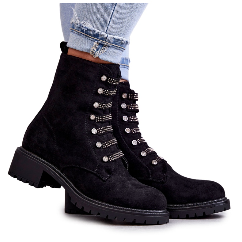 PG1 Cizme negre Malesia din piele intoarsa cu dungi decorative negru