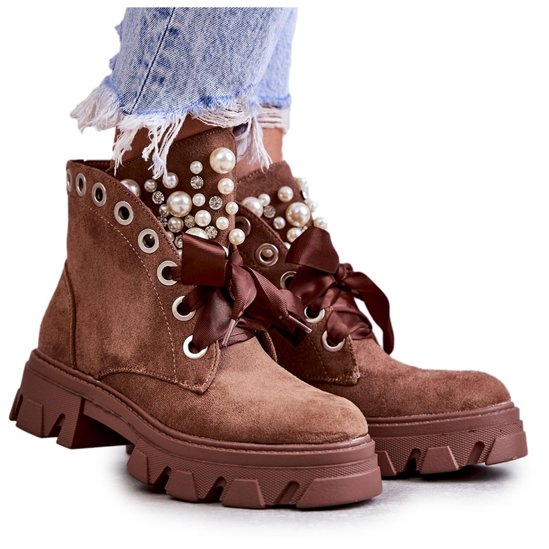 PS1 Cizme Călduțe Maro Roco Cu Perle PS1 Cizme Călduțe Maro Roco Cu Perle