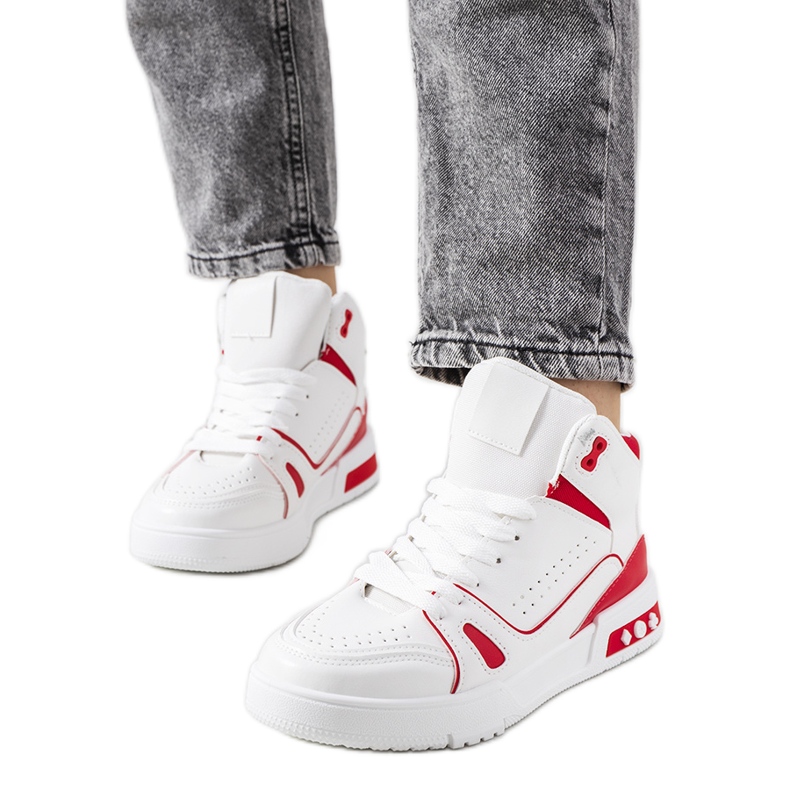 Adidași Grandis roșii cu glezne alb roșu