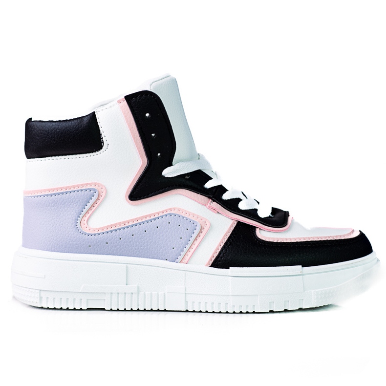 Tenisi de damă înalți Shelovet din piele ecologică alb-negru multicolor