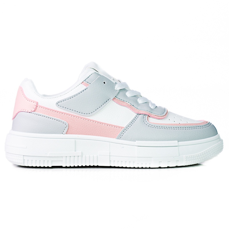 Tenisi dama cu siret pe platforma Shelovet din piele ecologica in alb si gri roz multicolor