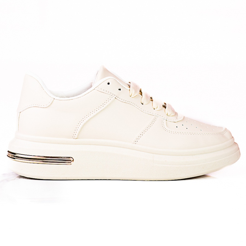 Pantofi sport albi cu siret Shelovet din piele ecologica, bej