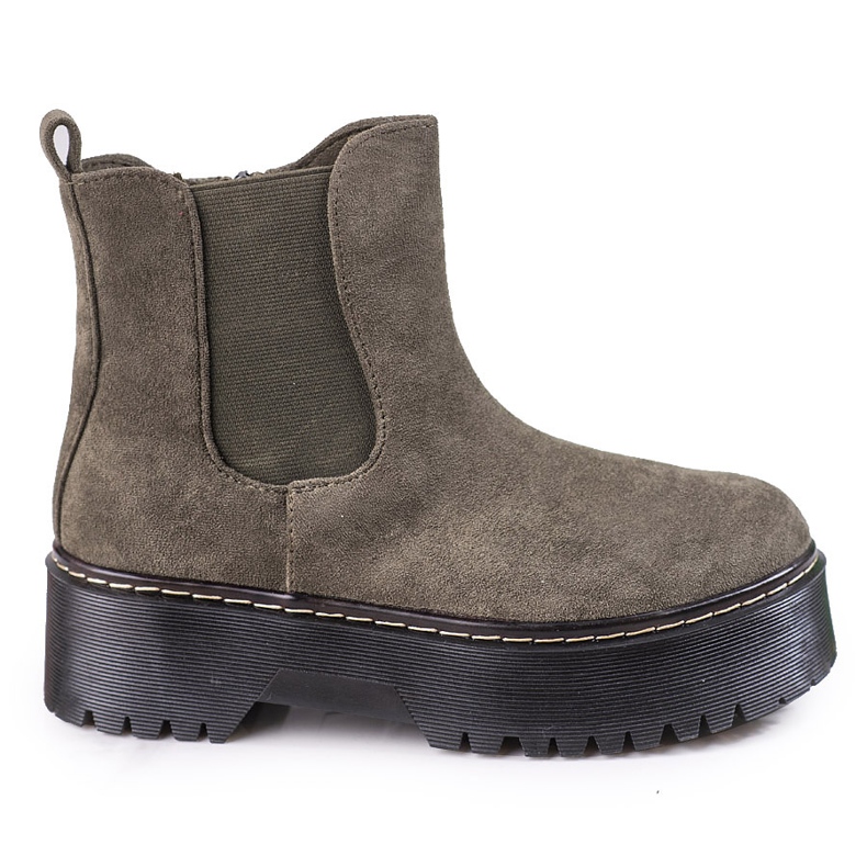 Cizme chelsea de dama verzi pe platforma Shelovet din piele intoarsa ecologica verde