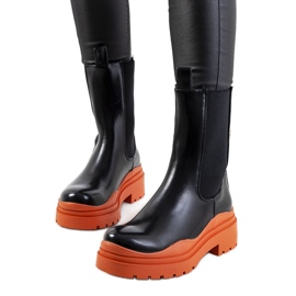 Botine negre cu talpa Nester portocalie negru