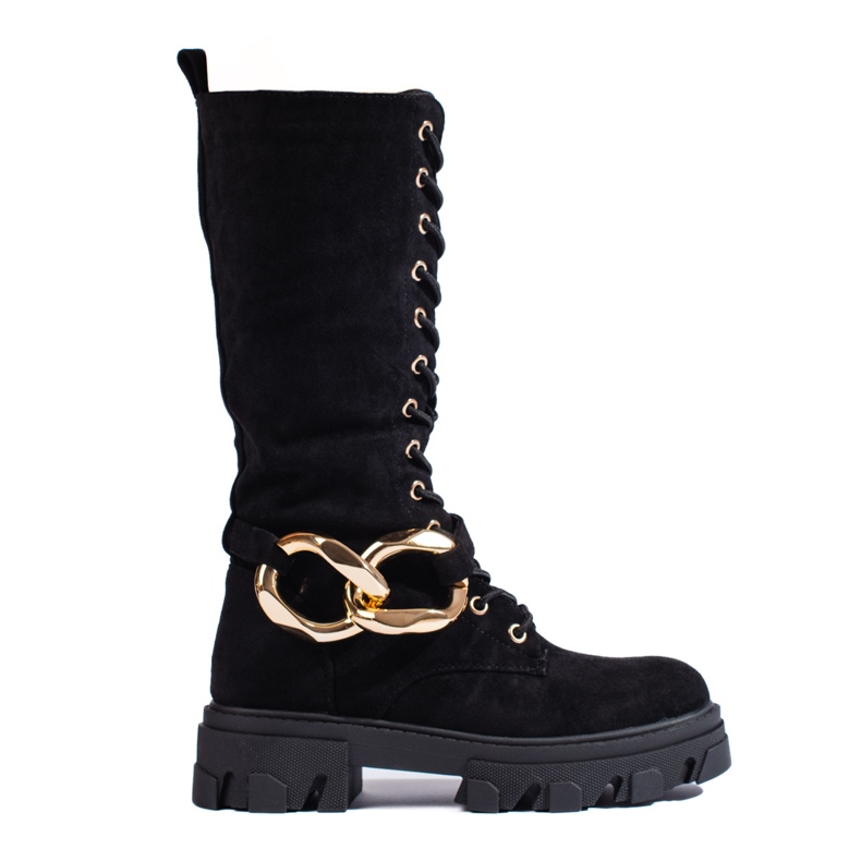 Cizme din piele intoarsa cu siret pentru dama Shelovet negre negru