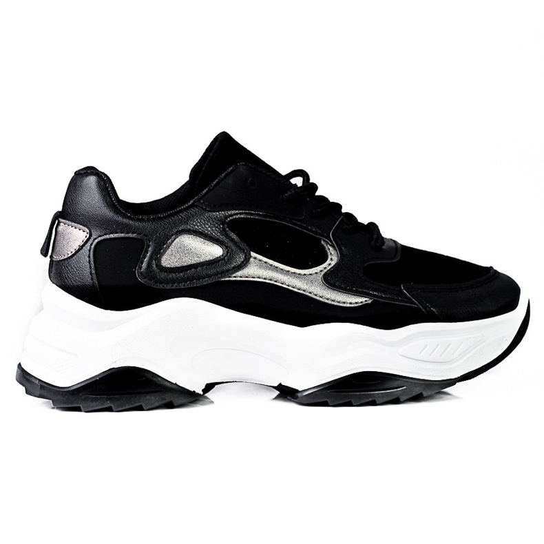 Tenisi de damă Shelovet cu dantelă pe platformă înaltă alb-negru Tenisi de damă Shelovet cu dantelă pe platformă înaltă alb-negru